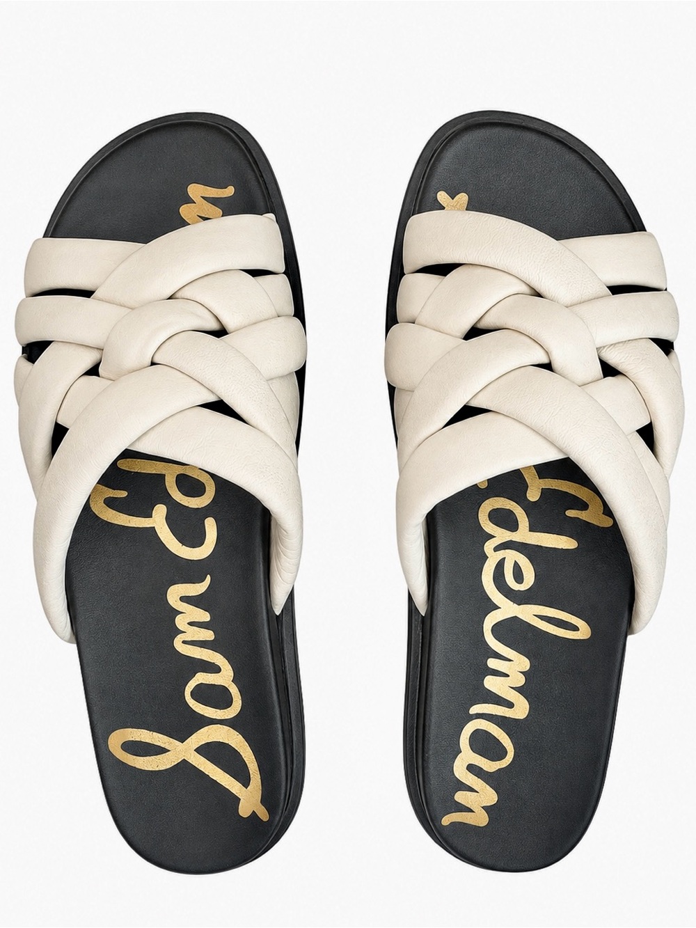 Sam Edelman Ivory Braided Woven Slide Flats Sandals Black Footbed Women’s Size 8
